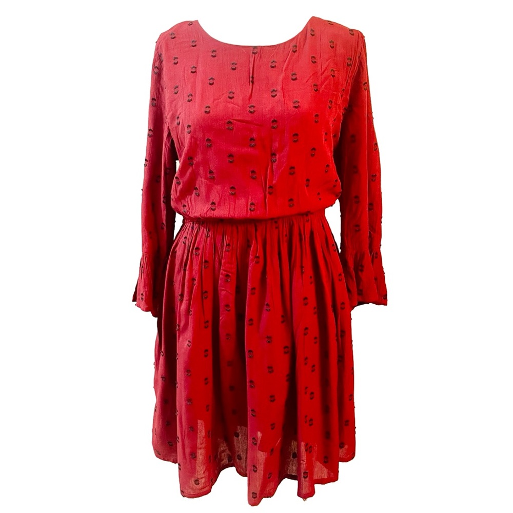 Blue Rain By Francesca’s women’s Flare Red dress Size S Brick Calor Long Slvs